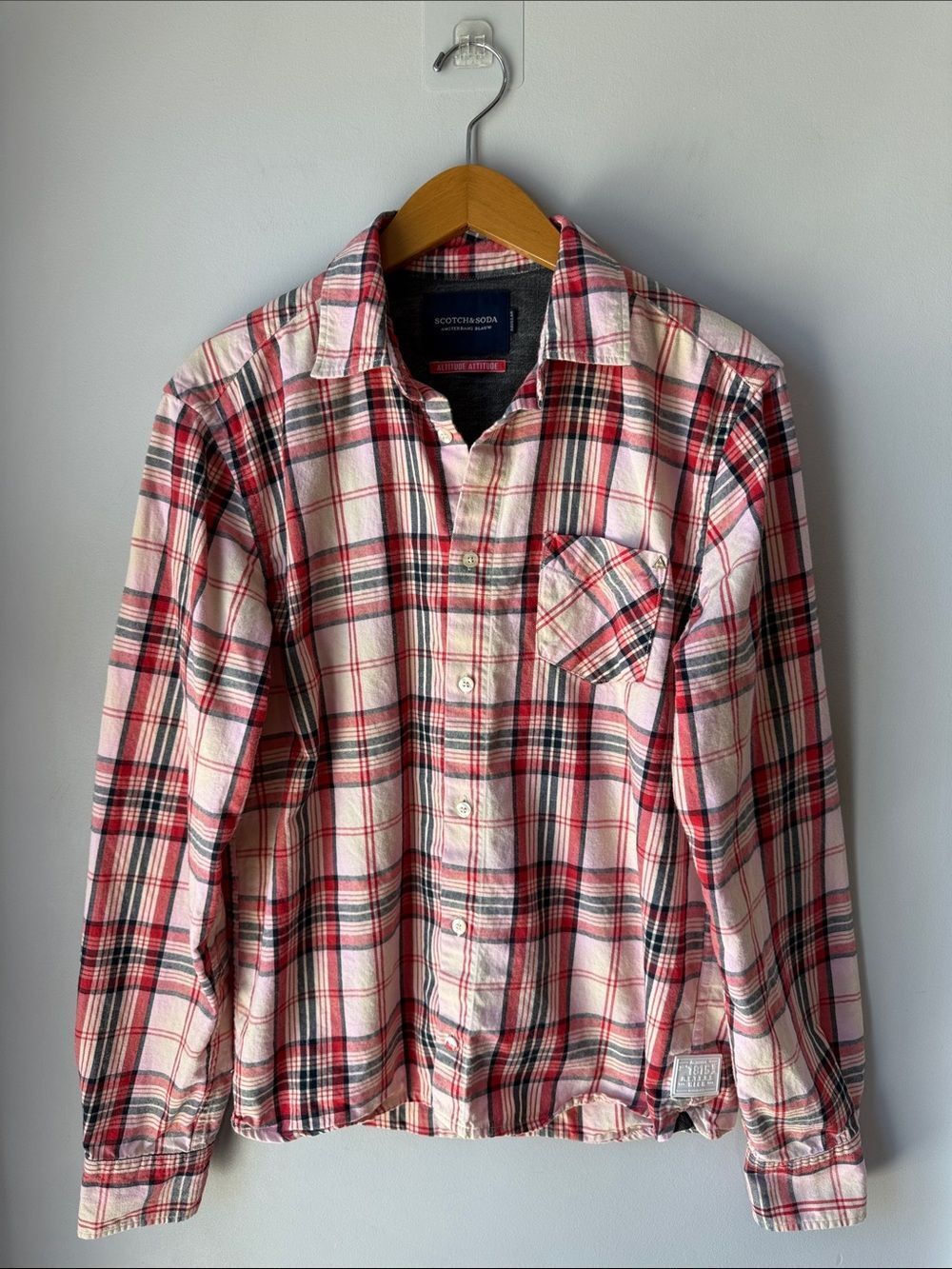 Scotch & Soda Altitude Attitude Medium Pink & Red Cotton Flannel Long Sleeve